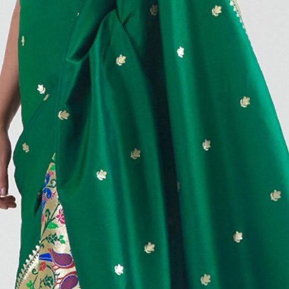 JHEAPS LEAF GREEN SOFT SILK PAITHANI FESTIVE WEAR FLORAL SAREE - Picture 4 of 4